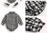 Boys Plaid Check Shirt Romper  - White & Black.